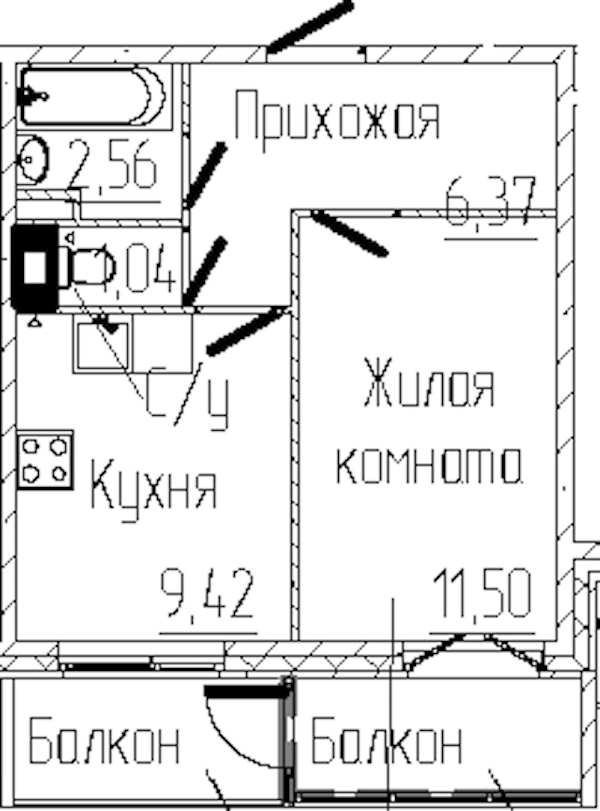 1-комнатная квартира 32.91 м², 3/8 эт., ЖК «SERTOLOVO PARK»